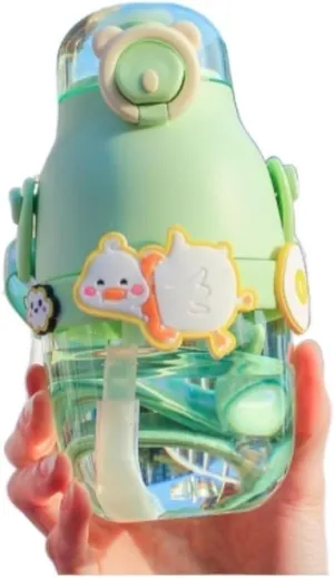 Portable Kettle with Silicone Sleeve and Straw Cute Cartoon Water Bottle School Sports Outdoor Leak-Proof Portable Water Bottle Water Bottle (Size : 480ml, Color : Green)