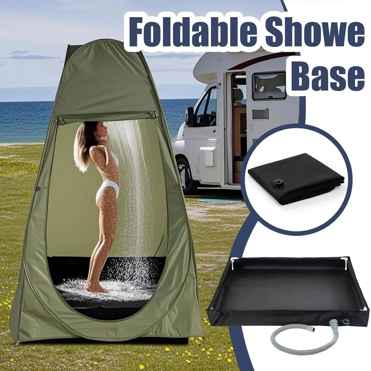 Portable Shower Tray, Foldable Shower Base,Portable Camping Shower Tray with Drain Pipe | Tent Bathing Tray Awning Base,High Capacity Shower Tent Tray for Camping Beach Outdoor Shower,80x80x10cm