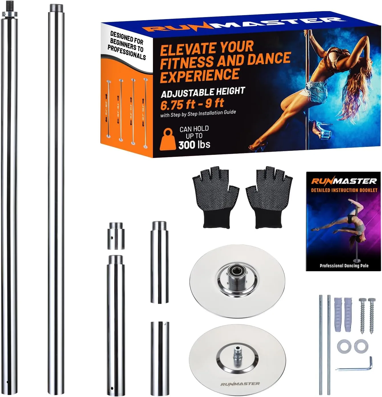 Premium Pole Spinning Static Dance Pole Kit | Portable & Removable 45mm Exercise Pole for Club, Party, Home Easy Assembly Safe & Sturdy Steel Construction | Silicone Rubber Protection