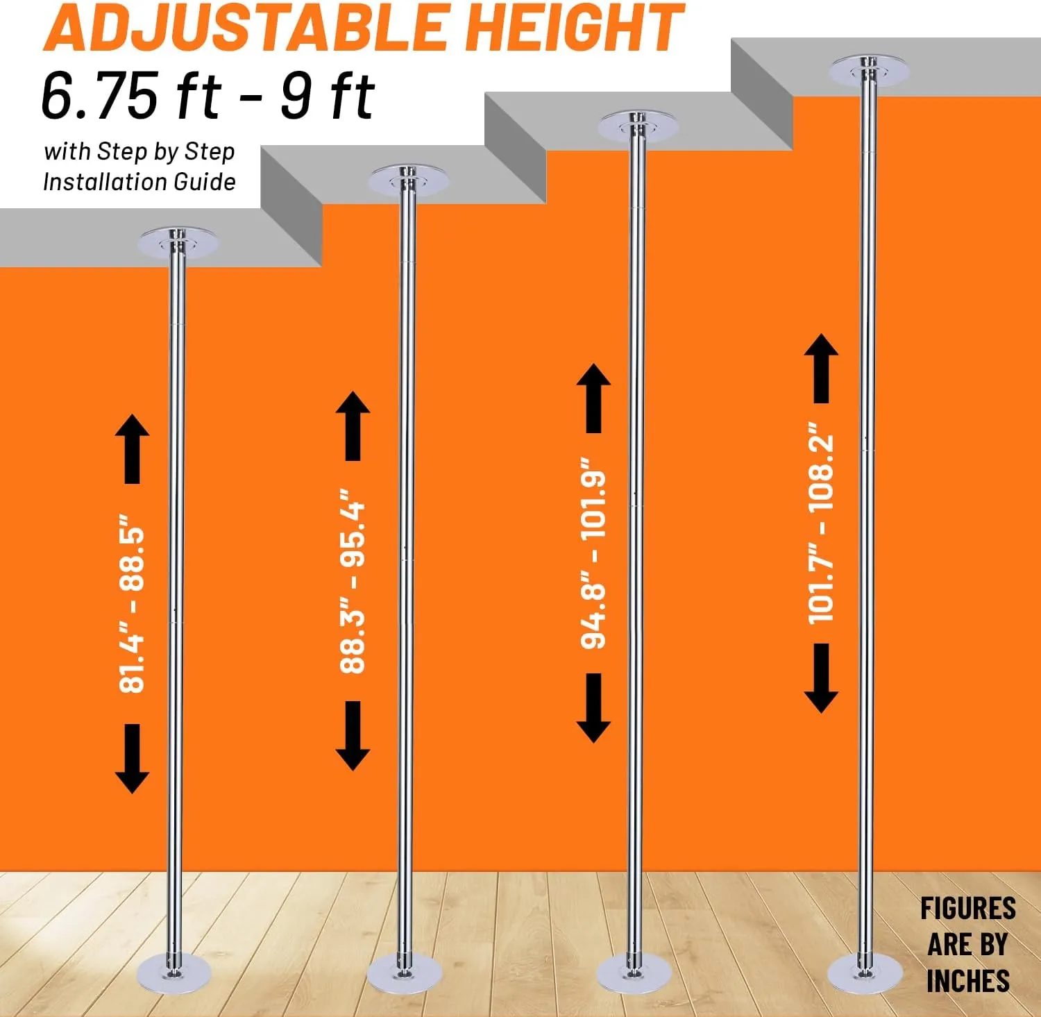 Premium Pole Spinning Static Dance Pole Kit | Portable & Removable 45mm Exercise Pole for Club, Party, Home Easy Assembly Safe & Sturdy Steel Construction | Silicone Rubber Protection