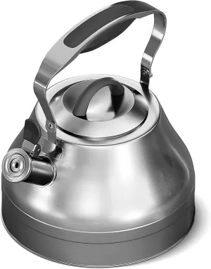 Premium Stovetop Whistling Tea Kettle, Stainless Steel Tea Kettle with Ergonomic Handle, Fast Heating Teapot for Gas, Electric & Induction Stoves, Satin Finish, 3.2 QT / 3 L, Silver