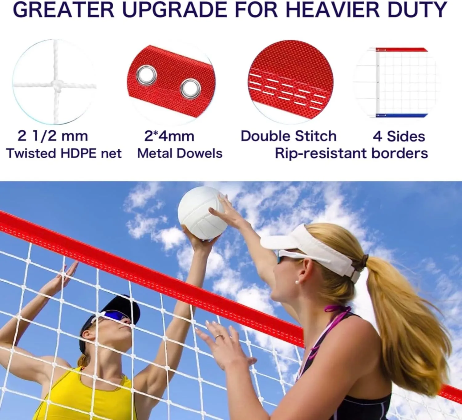 Professional Volleyball Net Outdoor Heavy Duty with Aircraft Steel Cable 32X3Ft Villeyball Official Size Best Voleybol Vollyball Net Heavy Duty Volley Ball Net Volleyball Nets Volleyball Ball Net Only