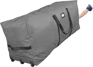 ProPik Christmas Rolling Tree Storage Bag, Fits Up to 9 ft. Tall Disassembled Holiday Tree, 28" X 16" X 60", Extra Large Heavy Duty Storage Container with Wheels, Front and Side Handles (Gray)