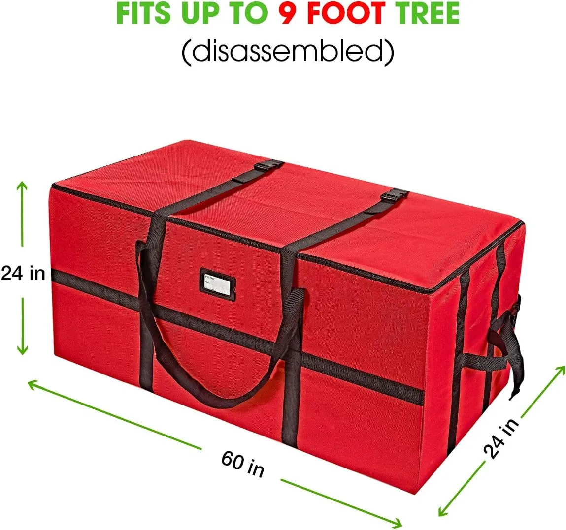 ProPik Christmas Tree Storage Bag, Fits up to 9 Ft. Tall Disassembled Holiday Tree, Heavy Duty Storage Container, 24" Height X 24" Extra Wide X 60" Long with Top and Side Handles and Straps (Red)