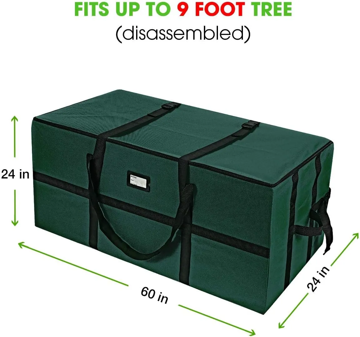 ProPik Christmas Tree Storage Bag, Fits up to 9 Ft. Tall Disassembled Holiday Tree, Heavy Duty Xmas Storage Container, 24"Height X 24" Extra Wide X 60" Long with Top Side Handles and Straps (Green)