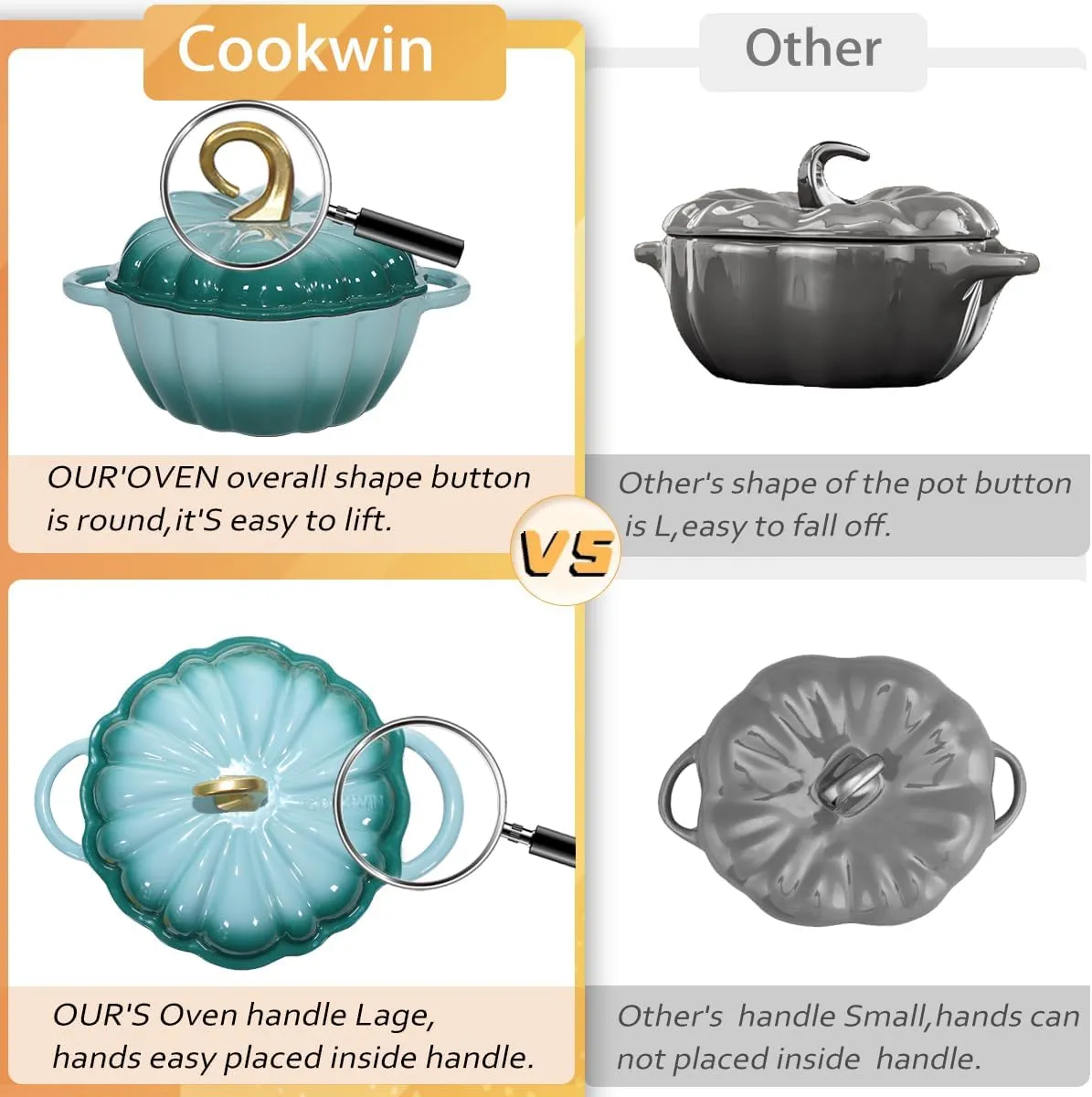 Pumpkin Dutch Oven 4.5 QT With Lid - Cyan Enamel Cast Iron Cooking Pot, Shape Soup Pot - Serves 3-5, Christmas Thanksgiving Decor Gift