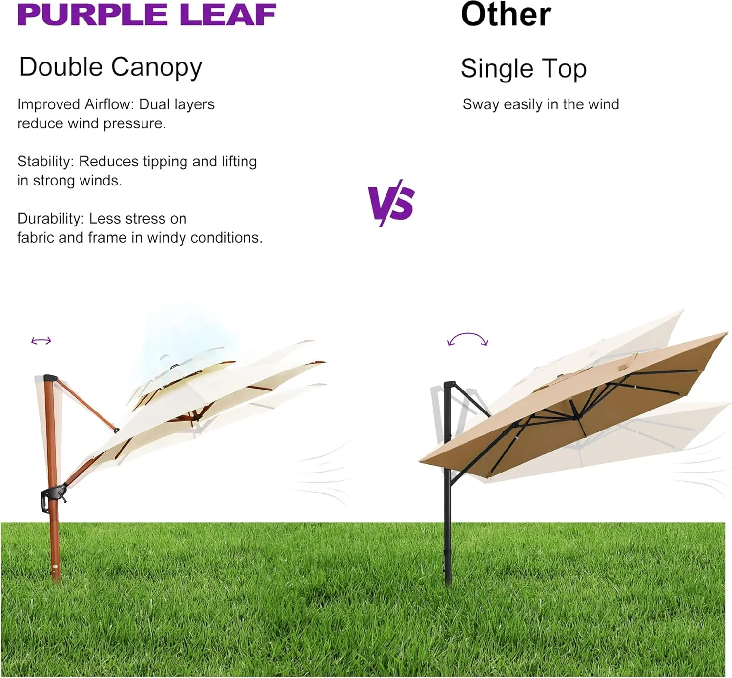 PURPLE LEAF 11ft Patio Umbrella Outdoor Round Umbrellas Large Cantilever Umbrella Windproof Offset Umbrellas Heavy Duty Sun Umbrella for Garden Deck Pool Patio, Cream
