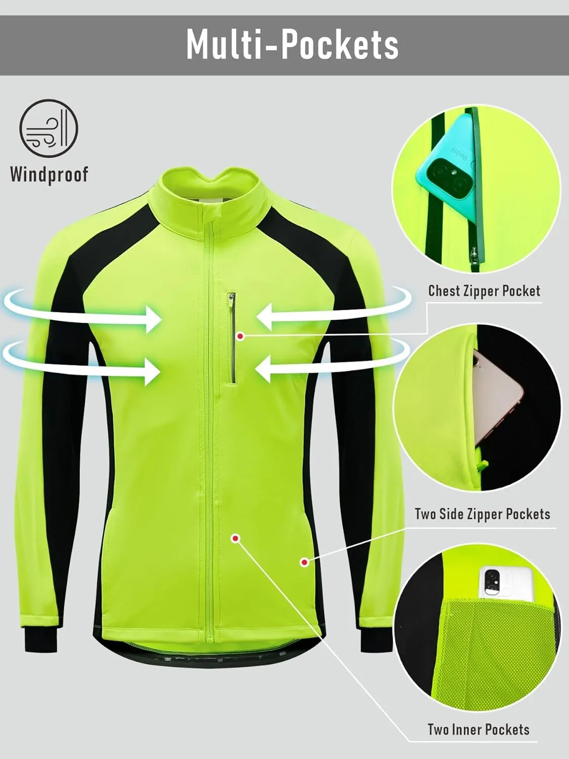 qualidyne Men's Winter Cycling Jacket Thermal Fleece Lined Bicycle Biking Jacket Cold Weather Windproof Softshell Windbreaker