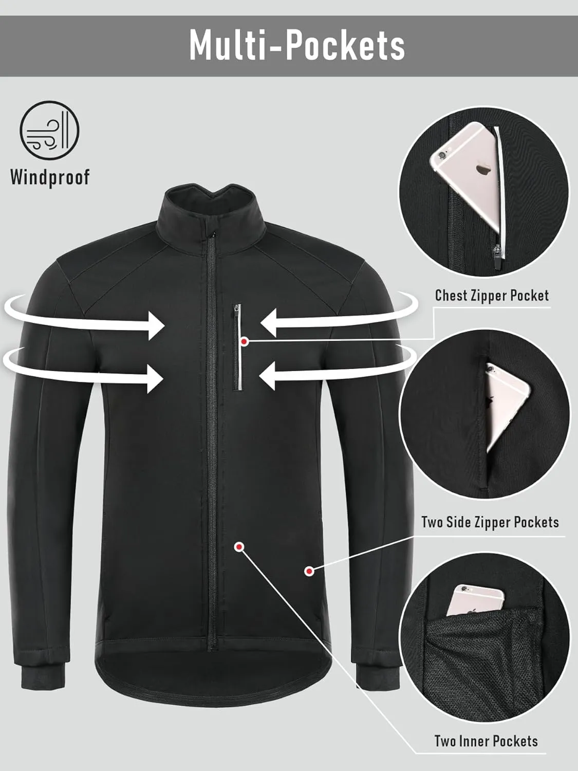 qualidyne Men's Winter Cycling Jacket Thermal Fleece Lined Bicycle Biking Jacket Cold Weather Windproof Softshell Windbreaker