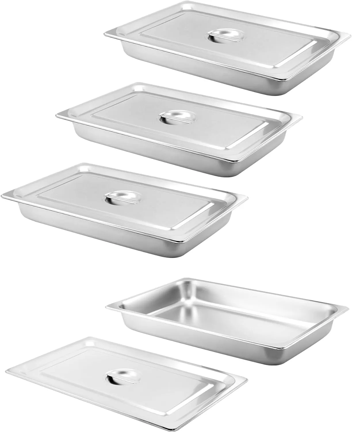 QWORK Stainless Steel Full Size 1/1 Chafing Dish Pan Set, 4 Pack 2.56" Deep 0.03" Thick 8.5L Heat-Resistant Pans with Lids, Steam Table Pans for Catering & Food Service