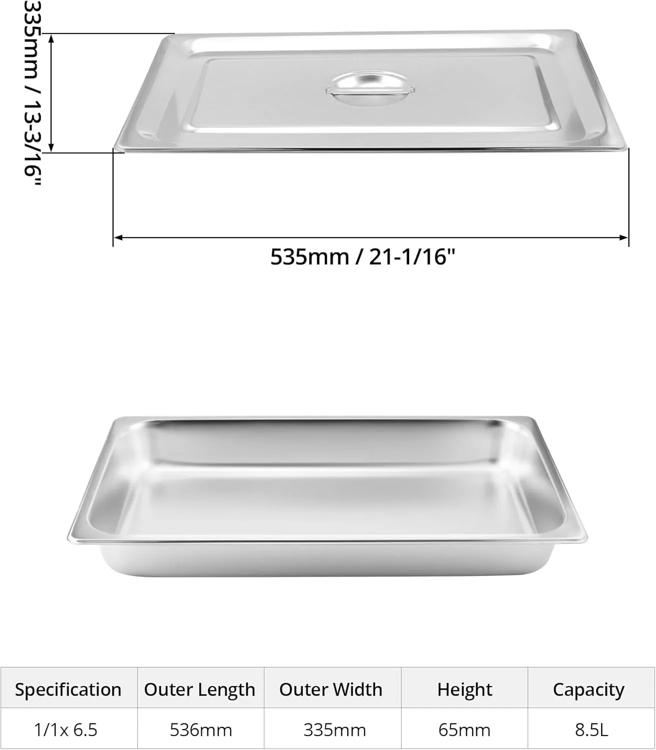 QWORK Stainless Steel Full Size 1/1 Chafing Dish Pan Set, 4 Pack 2.56" Deep 0.03" Thick 8.5L Heat-Resistant Pans with Lids, Steam Table Pans for Catering & Food Service