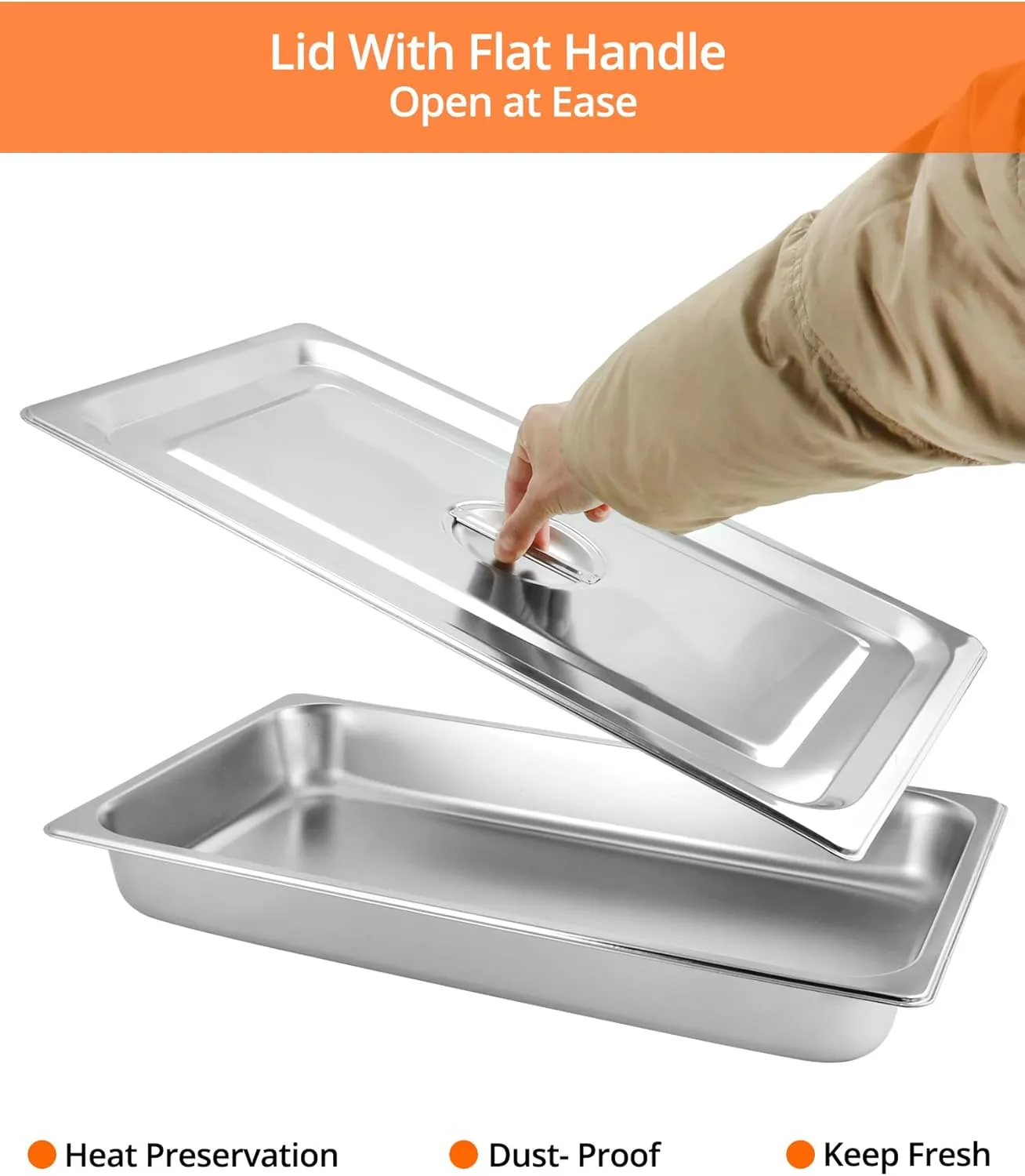 QWORK Stainless Steel Full Size 1/1 Chafing Dish Pan Set, 4 Pack 2.56" Deep 0.03" Thick 8.5L Heat-Resistant Pans with Lids, Steam Table Pans for Catering & Food Service