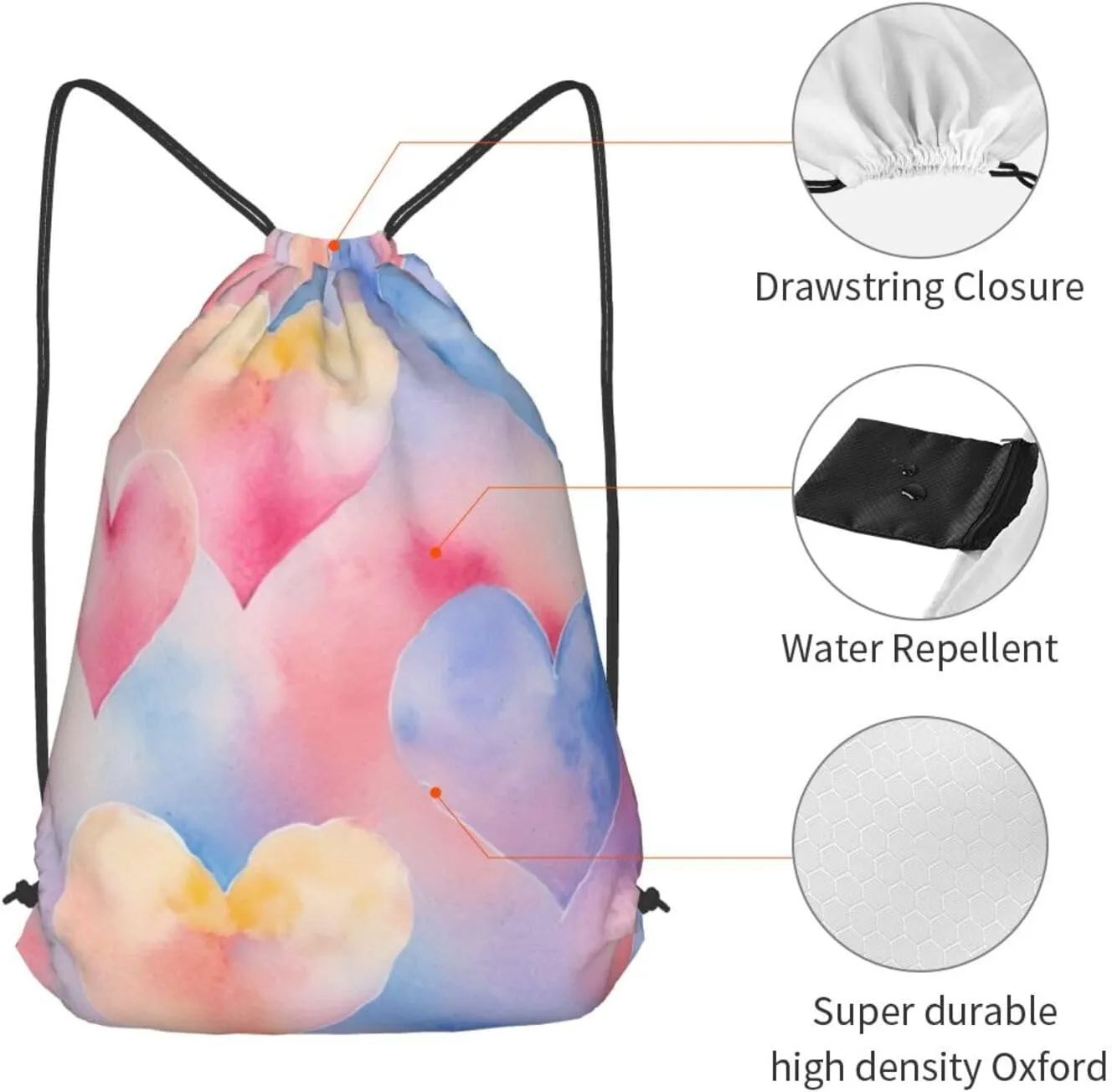 Rainbow. Drawstring Cinch Backpack Polyester Sack Pack String Bag For Hiking Camping Adventure