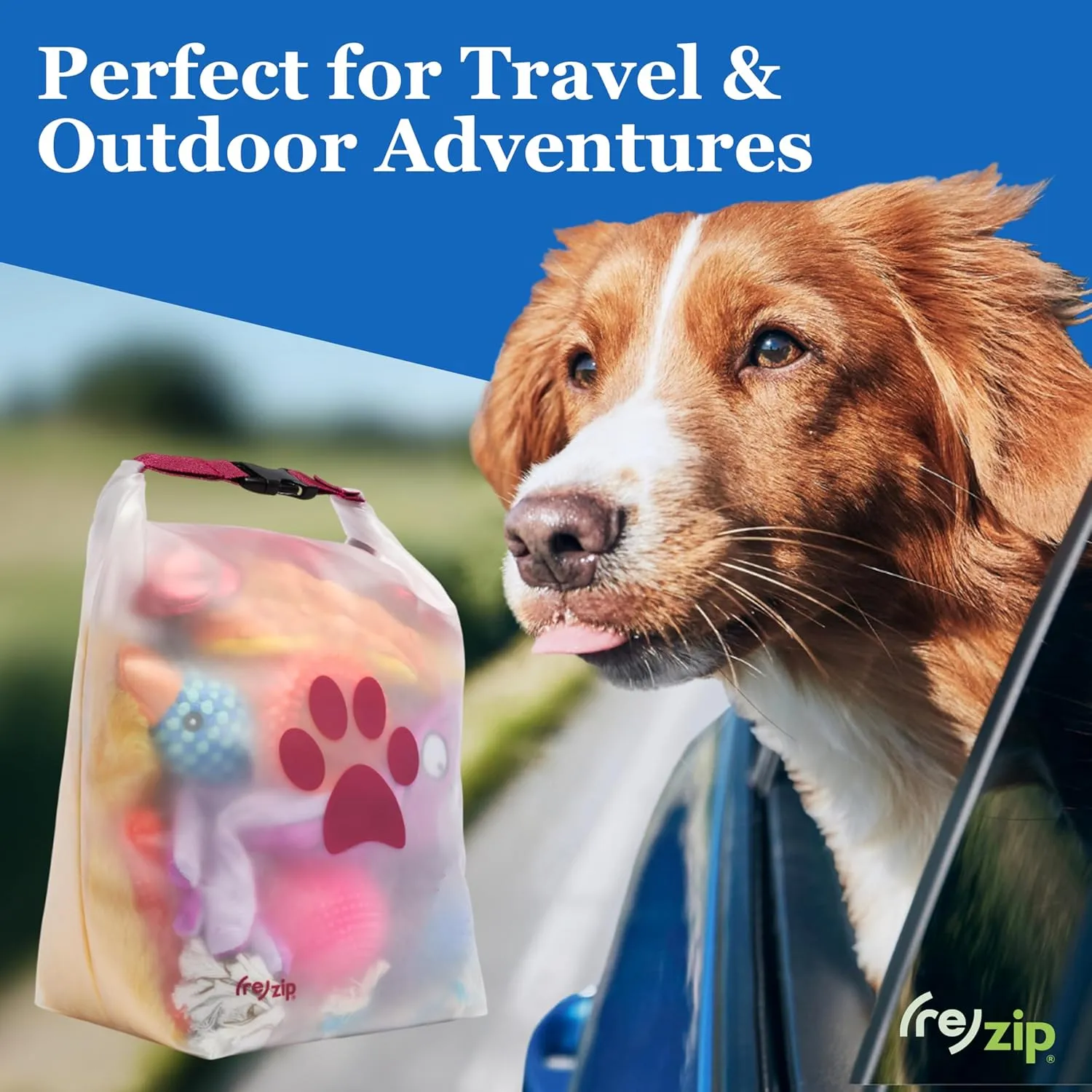 (re) zip Roll Top Pet Food Storage Bag (14-Cup) | BPA-Free, Food Grade, Pet Safe, Travel-Friendly | Keeps Kibble Fresh for Camping, Dog Boarding, Weekend Getaways | Machine Washable | Cobalt Blue