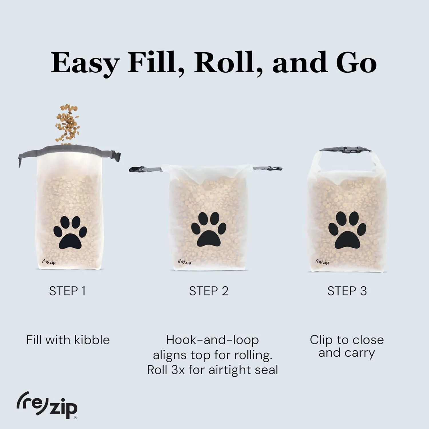 (re) zip Roll Top Pet Food Storage Bag (14-Cup) | BPA-Free, Food Grade, Pet Safe, Travel-Friendly | Keeps Kibble Fresh for Camping, Dog Boarding, Weekend Getaways | Machine Washable | Cobalt Blue