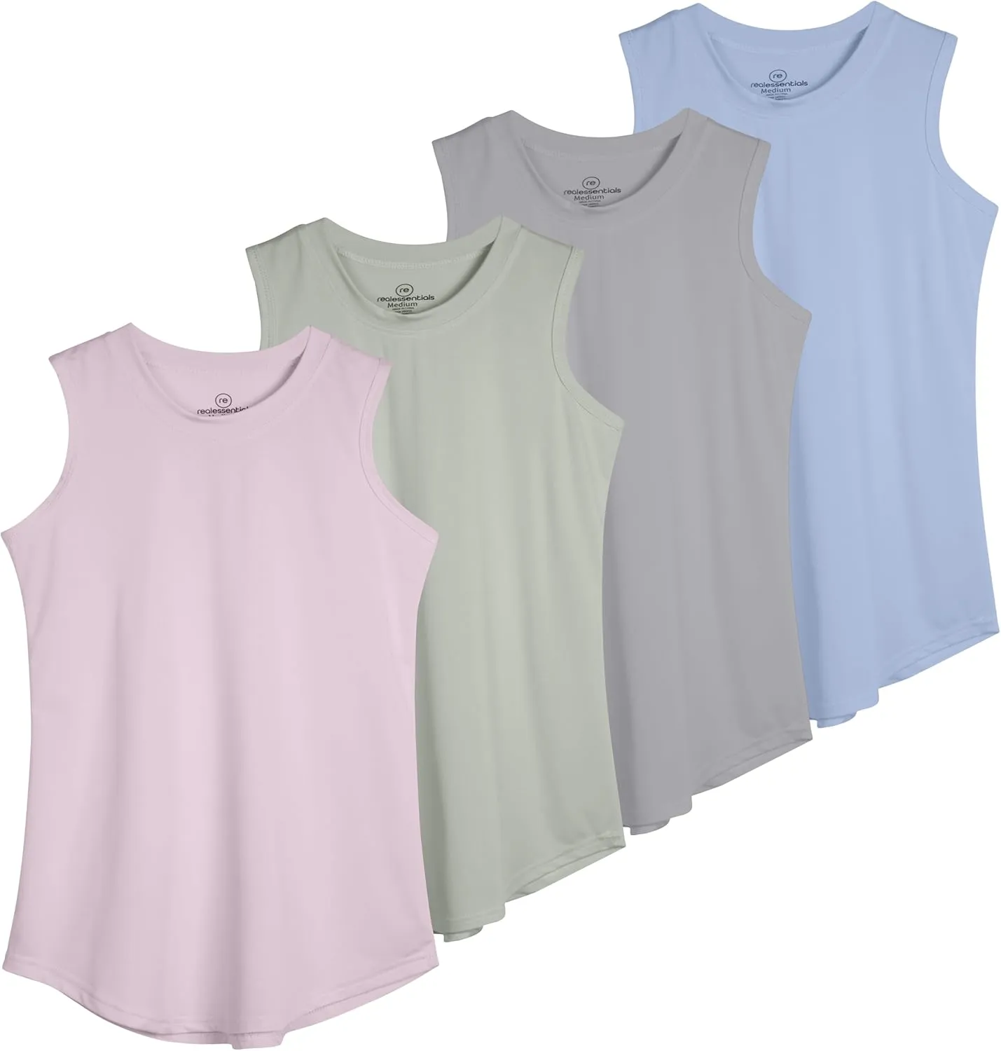 Real Essentials 4 Pack: Girls Active Dry Fit Performance Tank Top