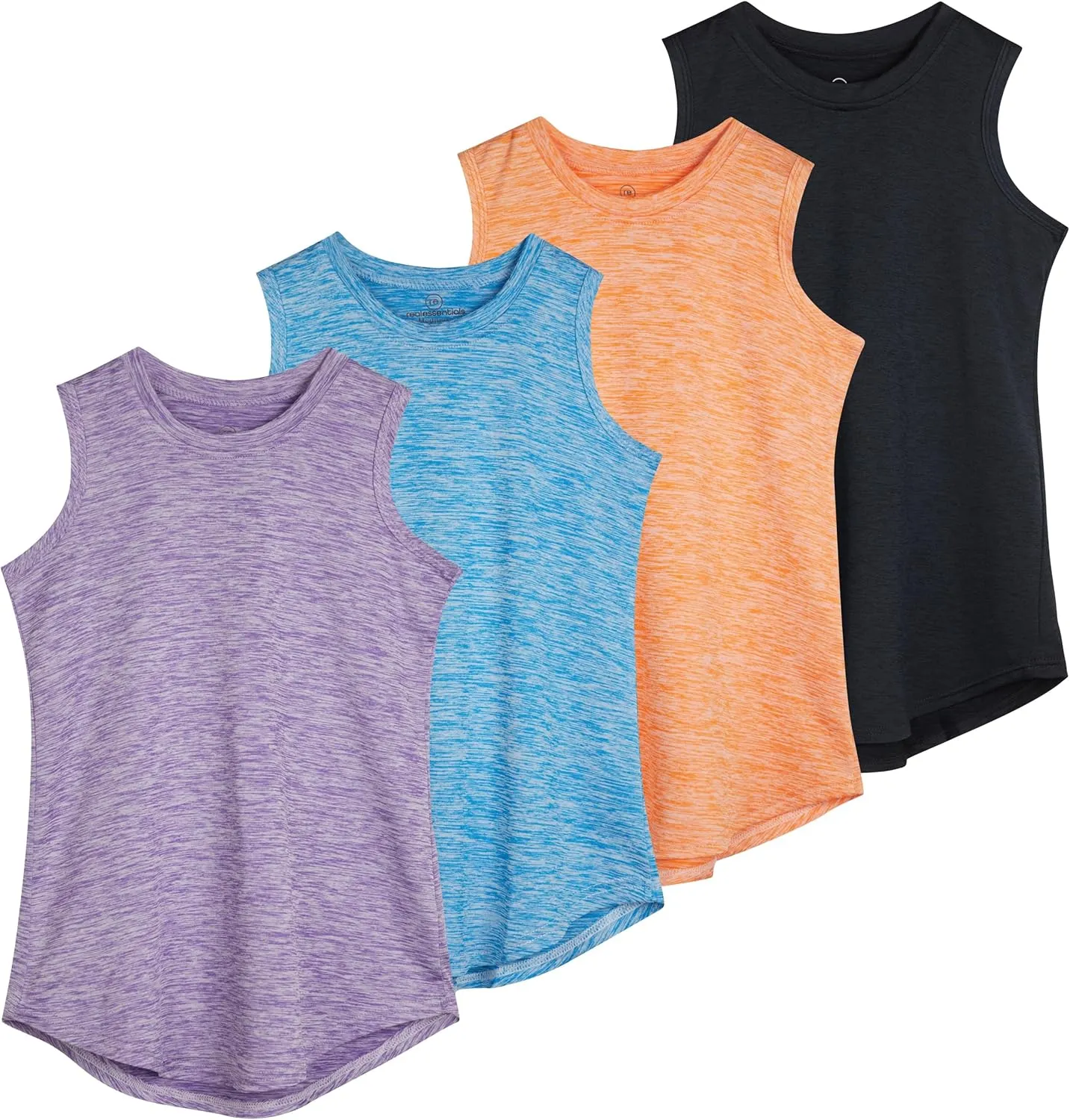 Real Essentials 4 Pack: Girls Active Dry Fit Performance Tank Top