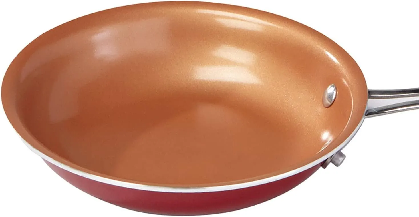 Red Copper 10 inch Pan by BulbHead Ceramic Copper Infused Non-Stick Fry Pan Skillet Scratch Resistant Without PFOA and PTFE Heat Resistant From Stove To Oven Up To 500 Degrees