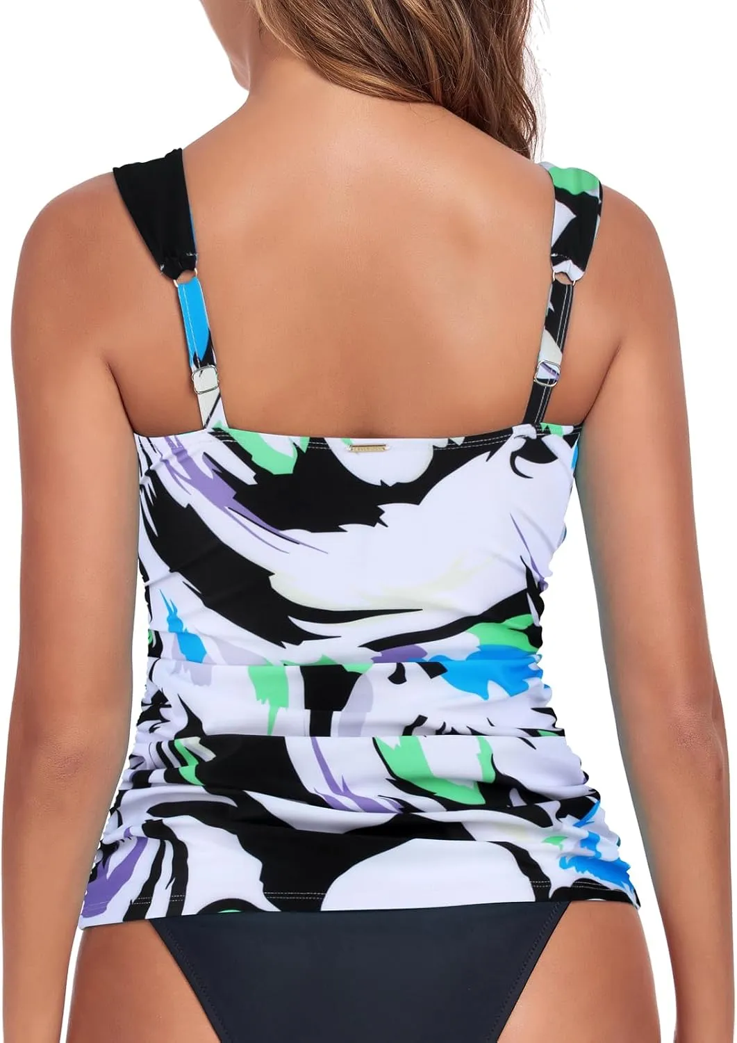 RELLECIGA Women's Bandeau Tankini Top Ruched Tummy Control Swimsuits Top