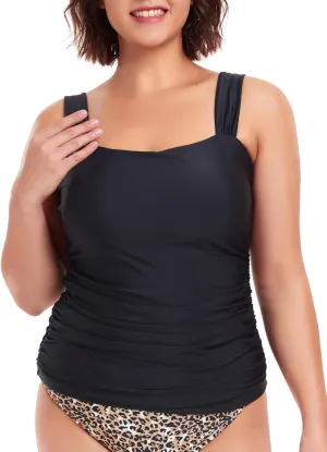 RELLECIGA Women's Bandeau Tankini Top Ruched Tummy Control Swimsuits Top