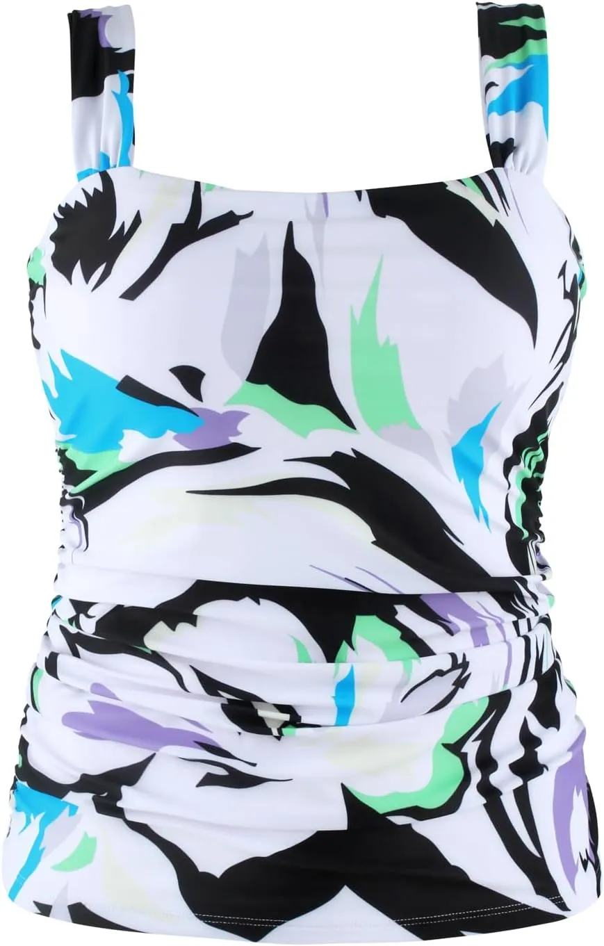 RELLECIGA Women's Bandeau Tankini Top Ruched Tummy Control Swimsuits Top