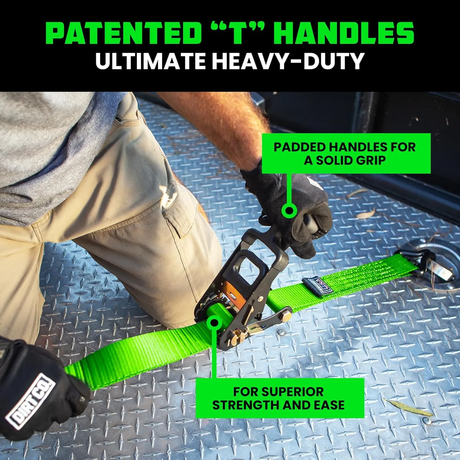 Rhino USA Car Tie Down Straps for Trailers with J Hooks (4-Pack) - 2 Inch x 8 Feet (10,000lb Break Strength) - Heavy Duty T-Handle Car Hauler Tire Straps for Trailer & UTV with Axle Straps - Green