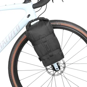 Rhinowalk Bike Fork Bag 6.5L Waterproof Bicycle Storage Bag with Roll-Top Closure, Versatile Mounting for Front Forks with or without Mounting Holes Cycling Gear for Road, Gravel, MTB (Black)