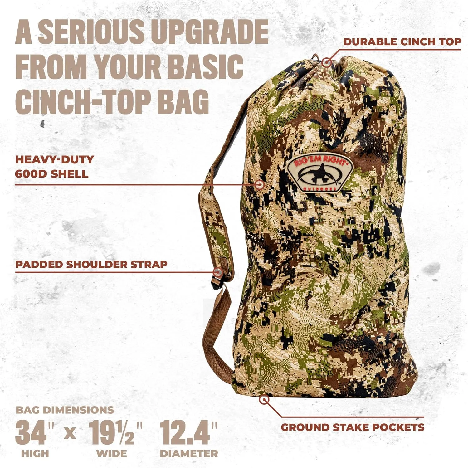 Rig'Em Right Turkey Decoy Bag, Subalpine, Padded Shoulder Strap, Heavy Duty 600D Shell and Durable Cinch Top