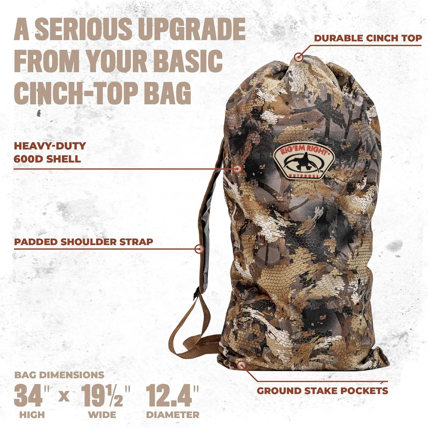 Rig'Em Right Turkey Decoy Bag, Timber, Padded Shoulder Strap, Heavy Duty 600D Shell and Durable Cinch Top