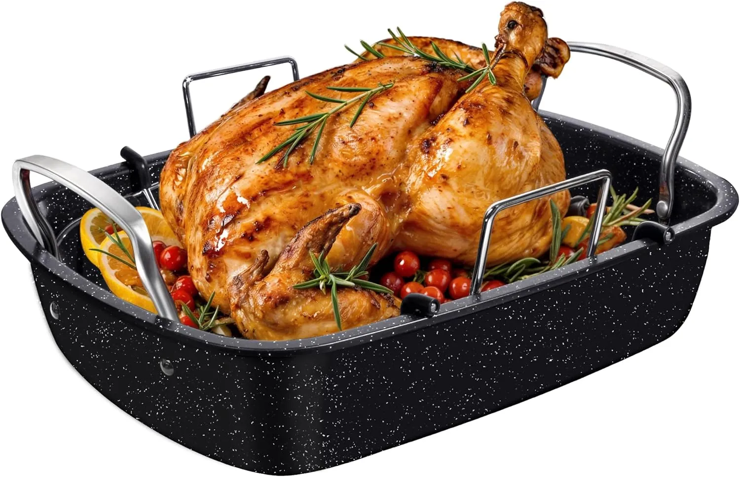Roasting Pan with Rack, 17 x 13 Inch Nonstick Turkey Roaster with Steel Handles – Ideal for Ovens, Lasagna, Meat & Vegetables, Perfect for Thanksgiving & Christmas (Black)