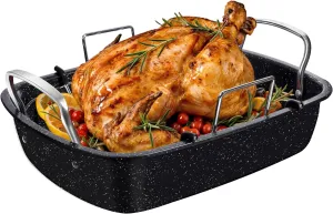 Roasting Pan with Rack, 17 x 13 Inch Nonstick Turkey Roaster with Steel Handles – Ideal for Ovens, Lasagna, Meat & Vegetables, Perfect for Thanksgiving & Christmas (Black)