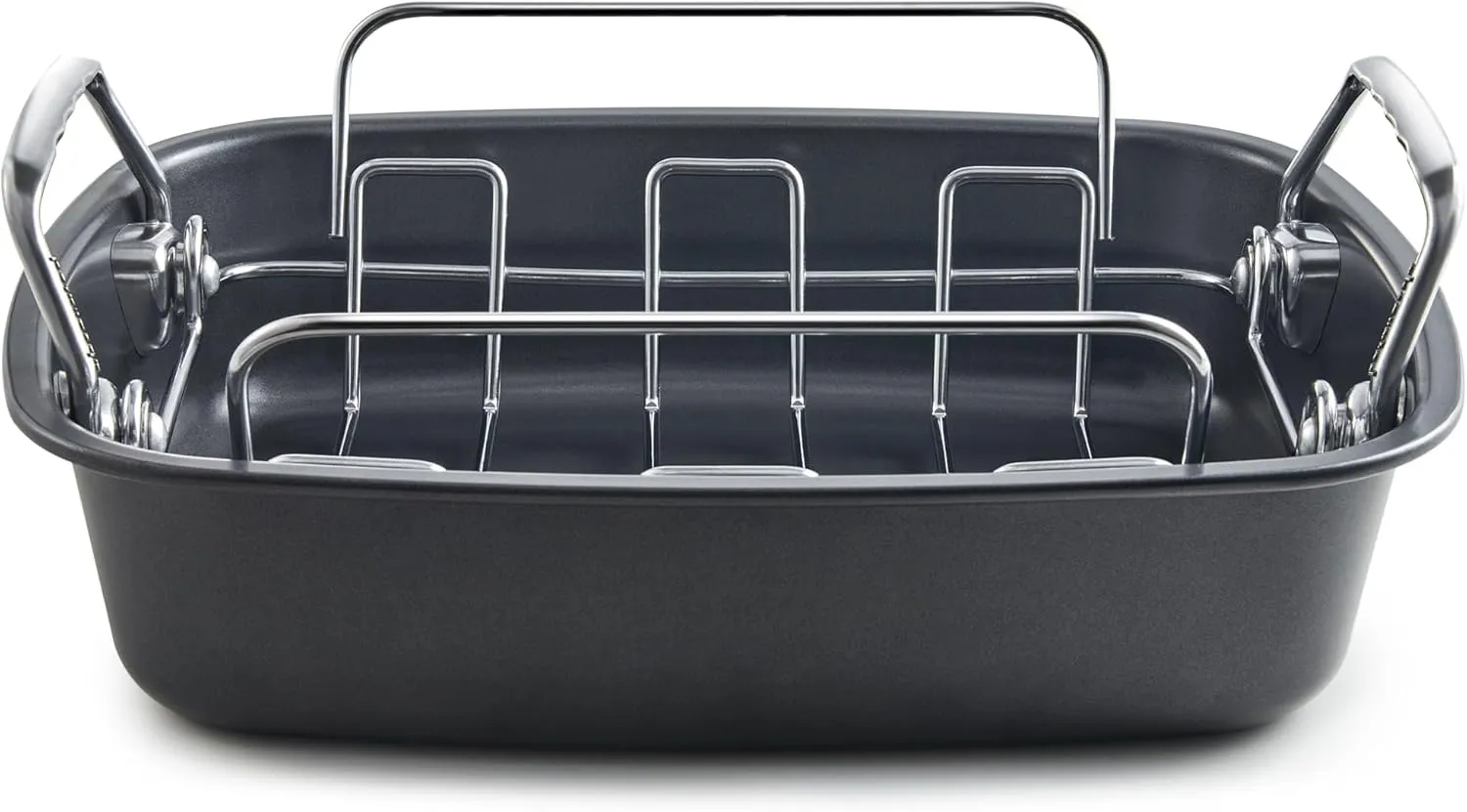 Roasting Pan with Rack - 17x13.6 Inch Large Turkey Roaster Pan - Double Ply Non-Stick Coated Turkey Pan for Oven - Hold Up to 24 Lbs Chicken, Gray