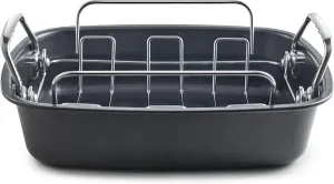 Roasting Pan with Rack - 17x13.6 Inch Large Turkey Roaster Pan - Double Ply Non-Stick Coated Turkey Pan for Oven - Hold Up to 24 Lbs Chicken, Gray