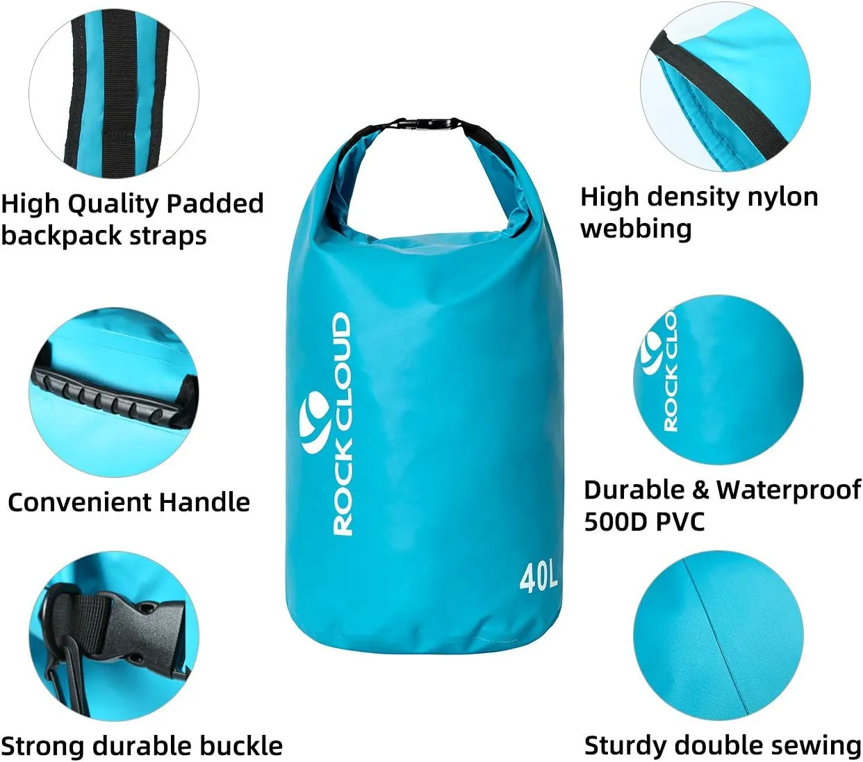 ROCK CLOUD Dry Bag Waterproof 20L Dry Sack for Kayaking Rafting Boating Beach Surfing Swimming Canoe Camping Hiking Fishing Ski