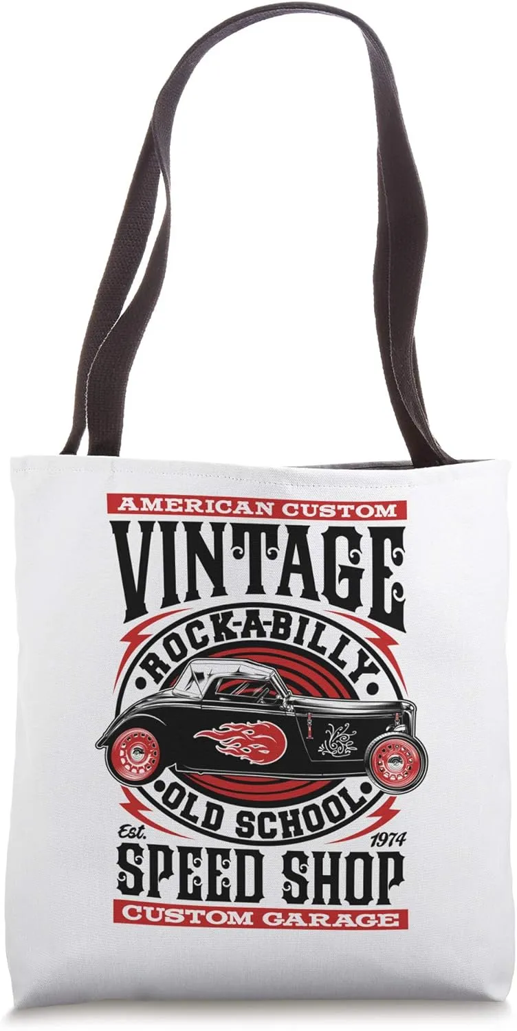 Rockabilly Sock Hop Rock and Roll Hotrod Rocker 70s Retro Tote Bag