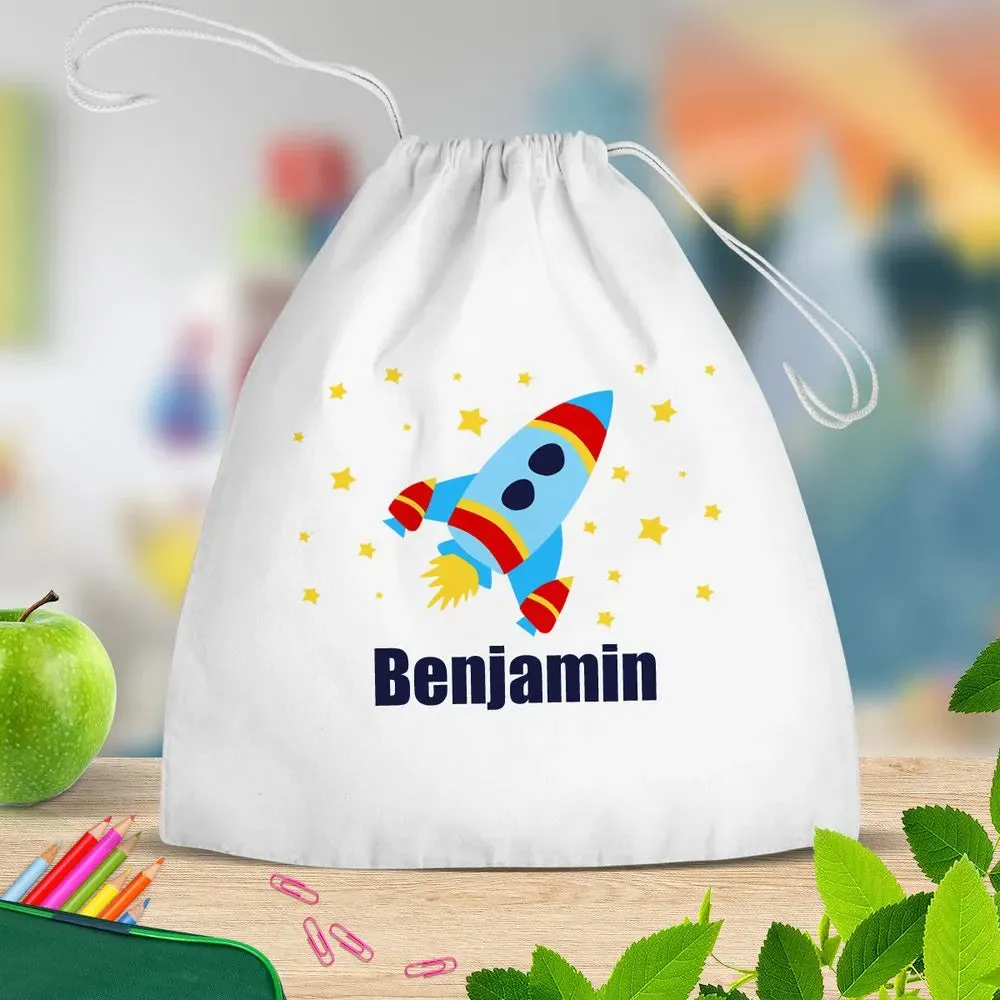 Rocket White Drawstring Bag