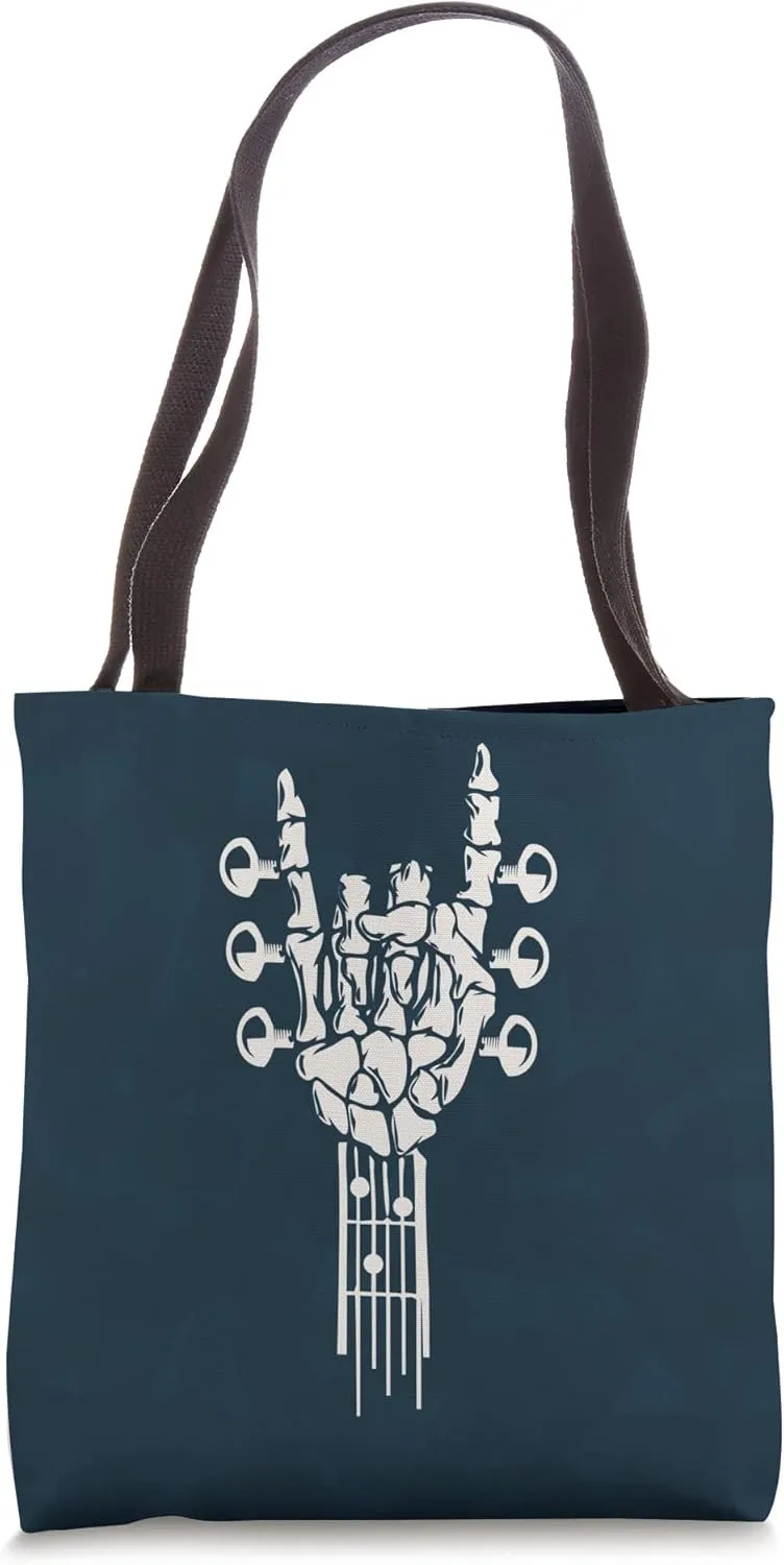 Rocking Skeleton Guitar Head Stock Rock Roll Music Guitarist Tote Bag