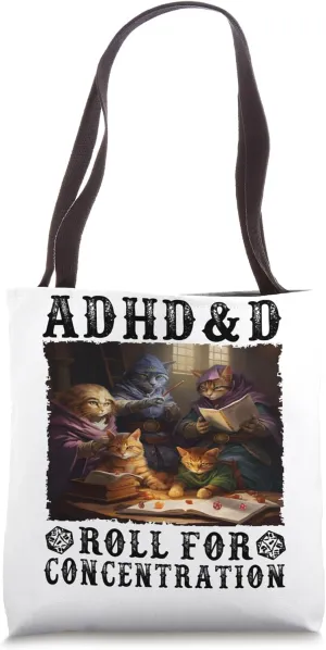 Roll For Concentration Funny Quote Apparel Cat Funny Gamer Tote Bag