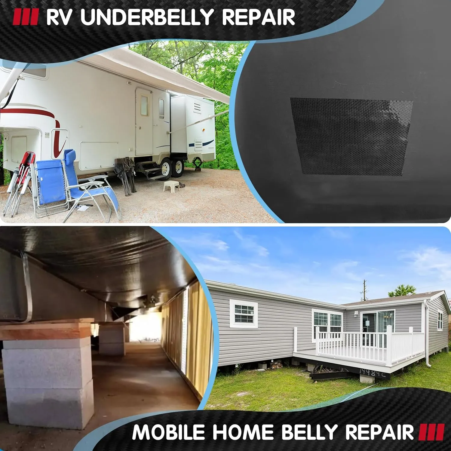 RV Underbelly Material RV Underbelly Tape, 6'' x 20' Waterproof Flex Belly Tape with Permanent Sealing Adhesive for Mobile Home, Camper Travel Trailer, Tear Repair Patch, Black