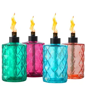 Rynx | 4 Pack Glass Tabletop Torches Tesrago, Citronella Torches For Outdoor, With Wick And Lid, Refillable Flame Light Torch, Decorative Table Lantern For Garden, Patio, Deck, Garden, Outdoor Party, Landscape