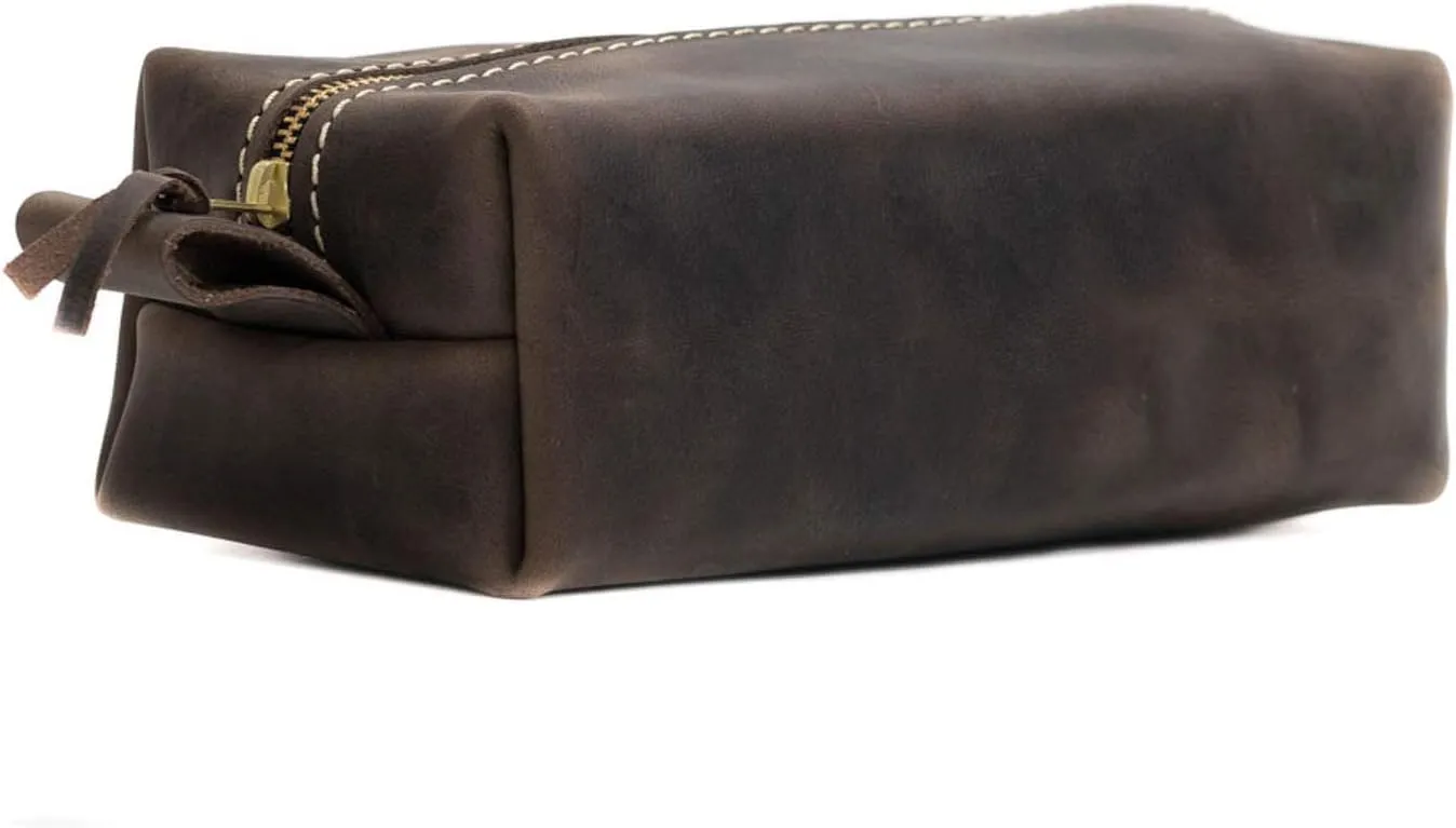 SAN TAN Handmade Genuine Leather Toiletry Bag Travel Dopp Kit ~ Made in the USA (Standard, River Stone)
