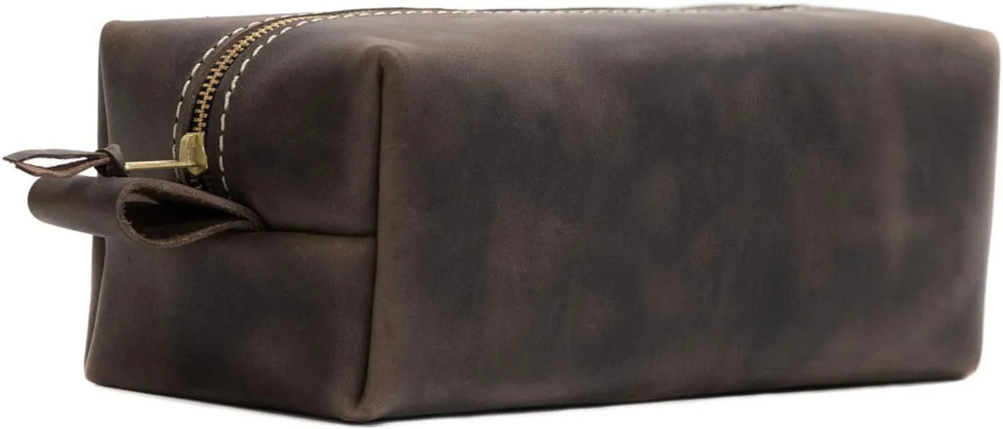 SAN TAN Handmade Genuine Leather Toiletry Bag Travel Dopp Kit ~ Made in the USA (X-Large, River Stone)