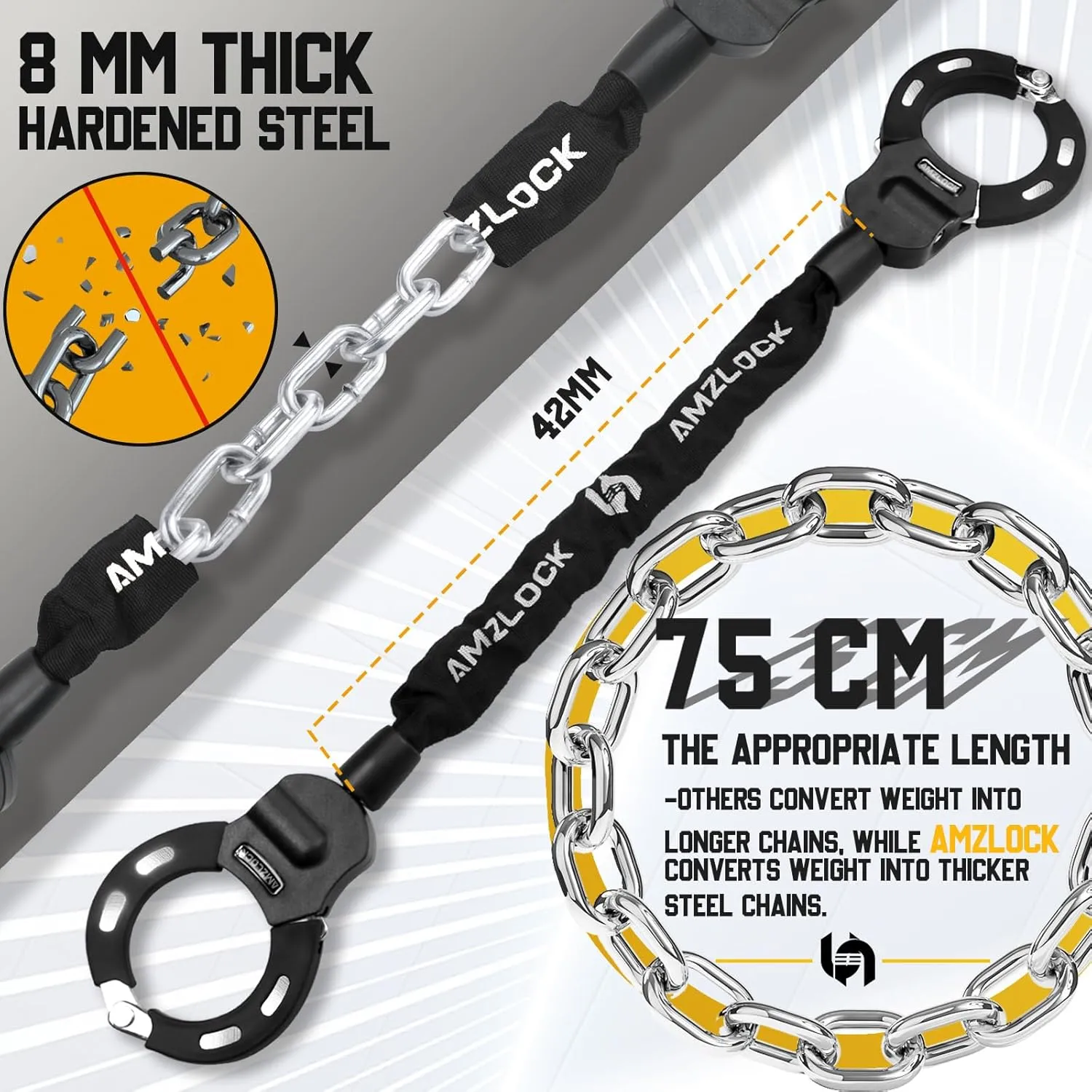 Scooter Lock with Storage Bag, Electric Scooter Locks Anti Theft, Chain Lock 8 mm Thick, Bike Locks Heavy Duty, Electric Scooter Accessories for Scooter, Bike and Motorcycle