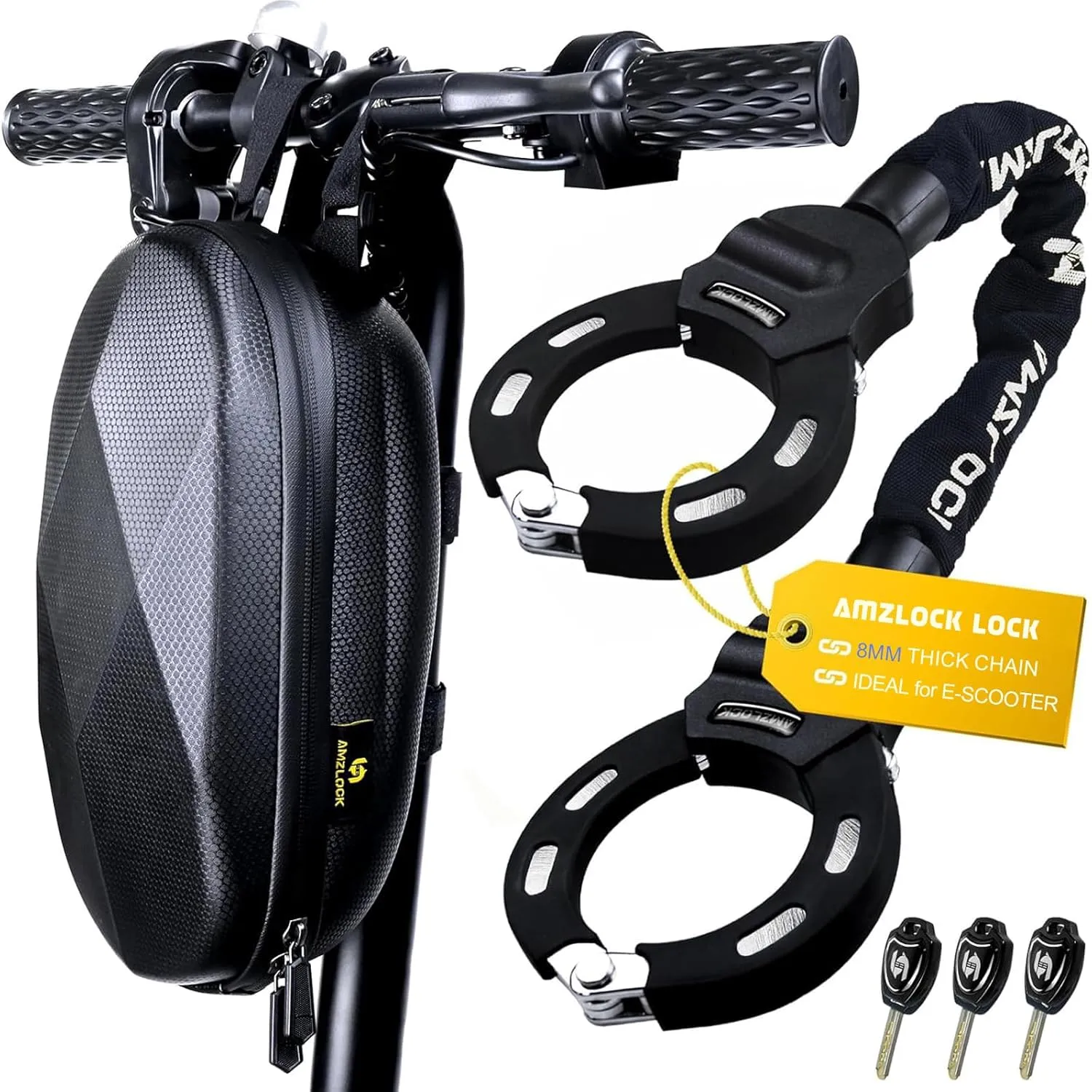 Scooter Lock with Storage Bag, Electric Scooter Locks Anti Theft, Chain Lock 8 mm Thick, Bike Locks Heavy Duty, Electric Scooter Accessories for Scooter, Bike and Motorcycle