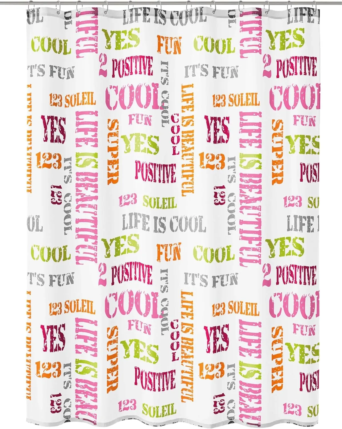 Script PVC Free Fabric Shower Curtain 70.9x78.7in [180x200cm] – Multicolor