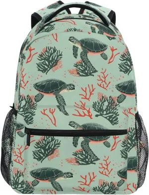 Sea Turtle Coral School Kids Backpack for Boys Girls Laptop Backpack Lightweight Travel Bag for Women Men