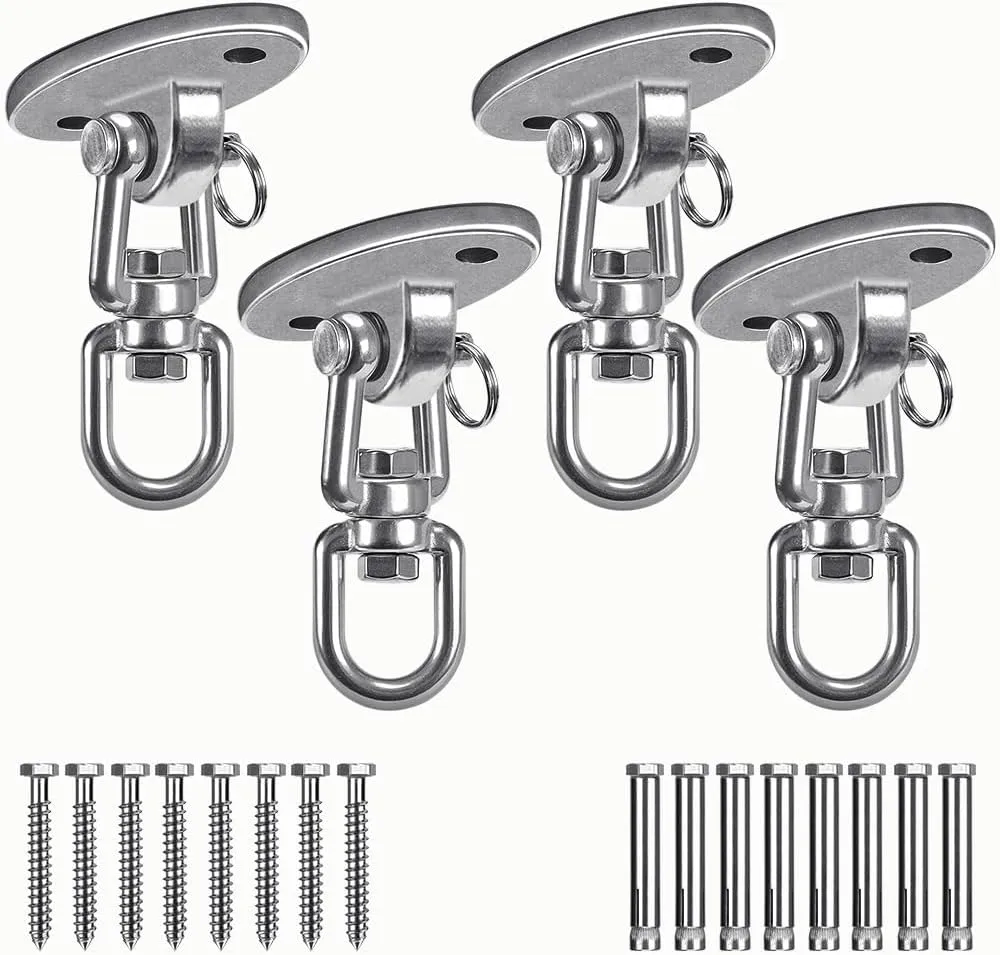 SELEWARE Ceiling Swing Mount Stainless Steel Swing Hangers Free Swivel Swing Hooks for Yoga Swing Indoor Outdoor Swing Set Porch Swing Chair Punching Heavy Bag 2000 lbs Capacity 4 Pack