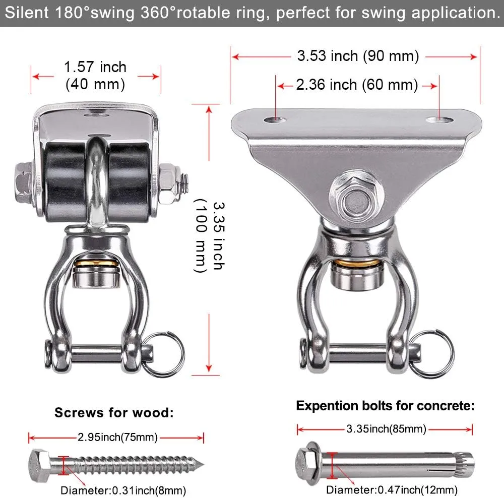 SELEWARE Silent Swing Hanger Heavy Duty Swing Hook Swivel Bearing Hanging Hardware for Porch Swing Hammock Chair Heavy bag Yoga Silk Suspension Straps Olympic Rings