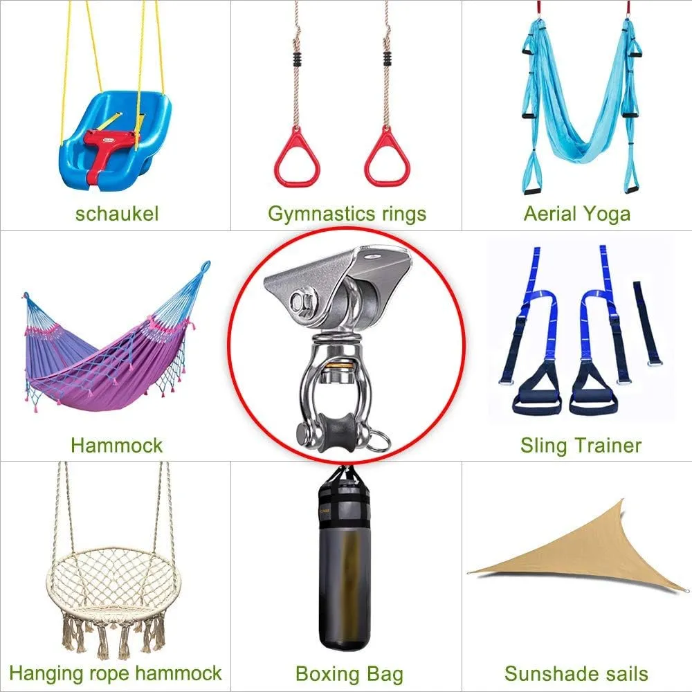 SELEWARE Silent Swing Hanger Heavy Duty Swing Hook Swivel Bearing Hanging Hardware for Porch Swing Hammock Chair Heavy bag Yoga Silk Suspension Straps Olympic Rings