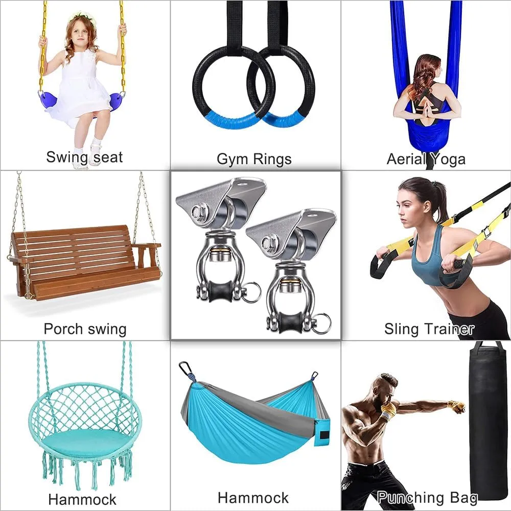 SELEWARE Silent Swing Hanger Heavy Duty Swing Hook Swivel Bearing Swing Mount Hardware for Porch Swing Hammock Chair Heavy Bag Yoga Silk Suspension Straps Olympic Rings 2 Pack